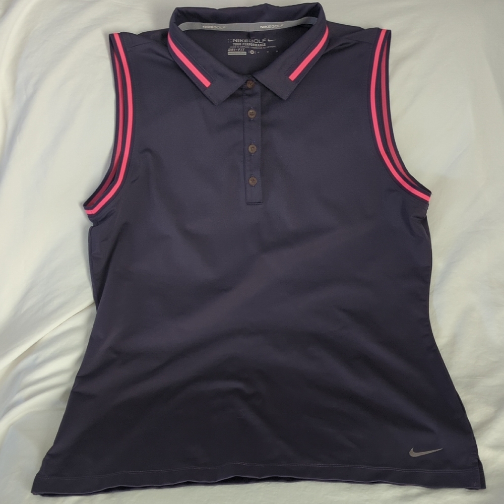 Nike Golf Tour Performance Dri-FIT Sleeveless Polo Purple Pink Trim Size M
